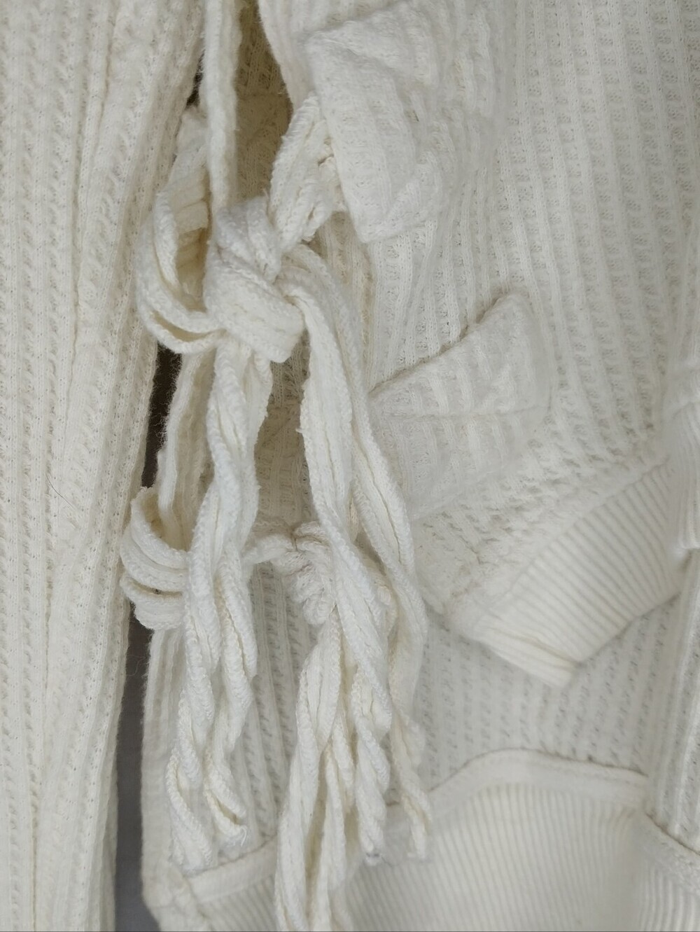 Free People One Cream Cropped Interlaken Cozy Thermal Textured Knit Pullover - Picture 7 of 10